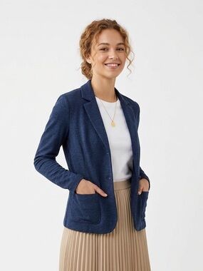 Weekend Max Mara Drina Jersey Knit Blazer Jacket Navy Blue Size Medium